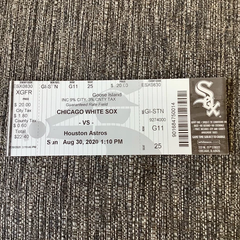 CHICAGO WHITE SOX Vs Houston Astros Cancelled  Ticket Stub 8/30/2020 Luis Robert Cover