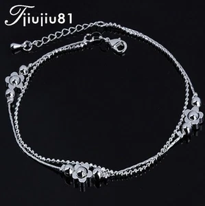 ADJUSTABLE Silver Anklet Bracelet Barefoot Sandal Beach Foot Flower Chain AG - Picture 1 of 5