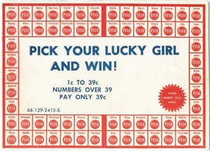 Vintage Lochkarte Pick Your Lucky Girl and Win!   50er Jahre - Bild 1 von 2