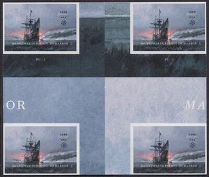 US 5524 Mayflower in Plymouth Harbor F cross gutter block 4 MNH 2020 - Picture 1 of 1