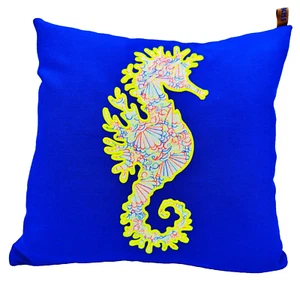 Kissen, DEKOKISS®, Seepferdchen Stickerei,Nightglow, Muscheln Dekor-Stickerei - Bild 1 von 9