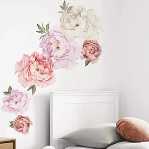 Watercolor Peony Flowers Wall Decals Floral Wall Stickers for Living Room, Delic - Picture 1 of 7