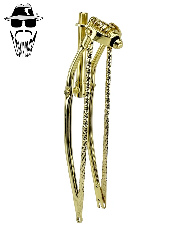 Original Lowrider 26" Classic 1" Gold Suspension Fork w/Square Twisted Bars. - Image 1 of 1