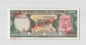 Ecuador 1000 Sucres, 1976 P-120s1, TDLR Specimen Banknote. Original UNC - Picture 1 of 2