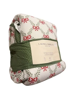 Laura Ashley Full/Queen Weihnachten Schleifen Baumwolle Bettdecke SET Fehler - Bild 1 von 3