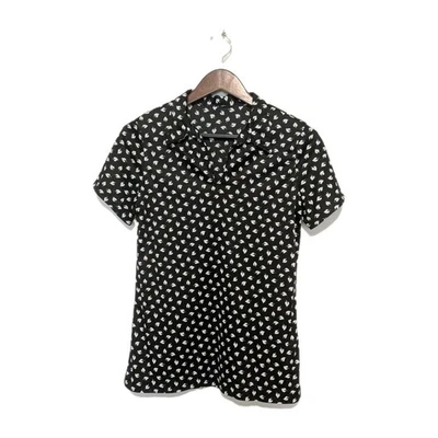 Blusa Top Vintage Años 80 Negro Blanco Cuello Poli Tejido S Novedad Estampado Hojas  Foto 1 de 3