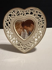 Lenox Pierced Heart Ivory Porcelain Gold Trim Small Picture Frame 6” - Picture 1 of 7