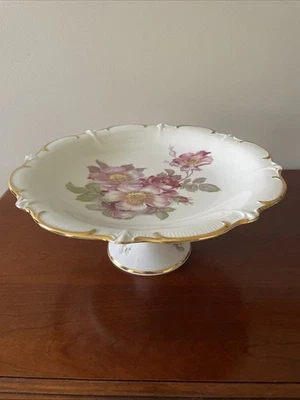Schumann Azberg Baviera Porcelana Pedestal Pastel Soporte Plato 11"x5 Rosa Salvaje Foto 1 de 4