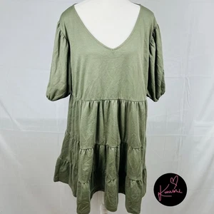 French Connection Tiered Dress Sage Green Size XL V Neck Oversized Relaxed Fit - Picture 1 of 6