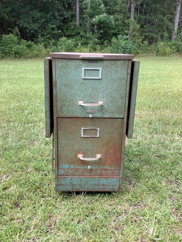 古董 Cole 钢制文件柜带折叠工作区 — 第 1/4 张图片