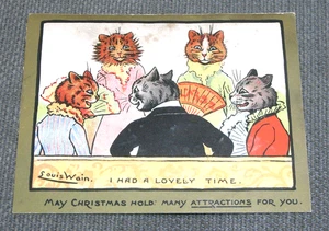 ORIGINAL LOUIS WAIN SIGNIERTE KATZENGRUSSKARTE - SCHÖNE ZEIT. - Bild 1 von 2
