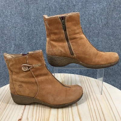 Timberland Boots Womens 8 M Brown Leather Split Toe Ankle Boot Side Zip Casual - Image 1 of 4