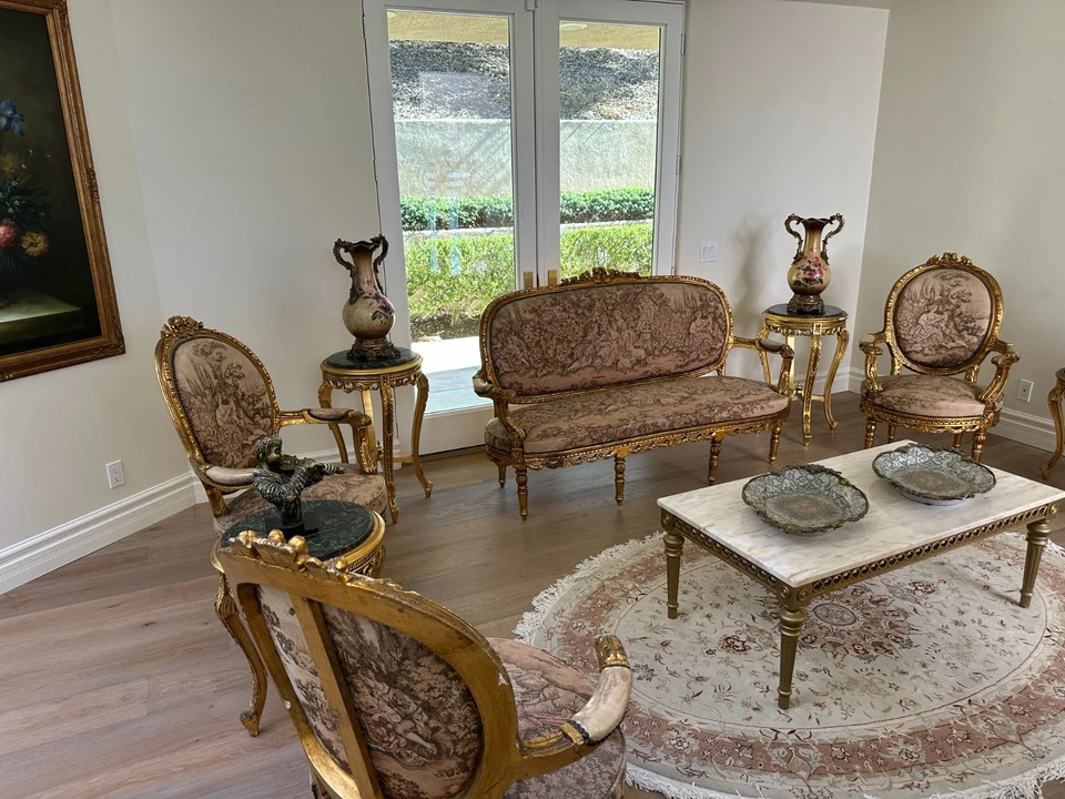 5 Piezas Setee 4 Sillones Siglo XIX Francés Luis XVI Dorado - Fauteuils Foto 1 de 4