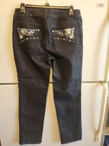Chicos Jeans Damen Größe 0 Blau Platin Capri Strassverzierung - Bild 1 von 3
