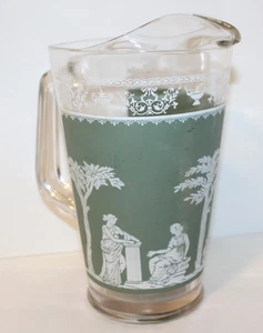 Wedgewood Style 2qt Jeanette Glass Pitcher/ Green with White Grecian Figures - Picture 1 of 5