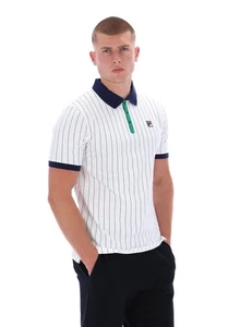 Fila Polo Shirt FILA BB1 Classic Vintage Striped Polo in White/ Green/ FILA Navy - Picture 1 of 9