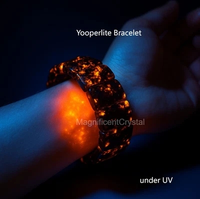 Brazalete Pulsera Yooperlite Llama Piedra Cristal Joyería Reacción UV Regalos de Curación Foto 1 de 4
