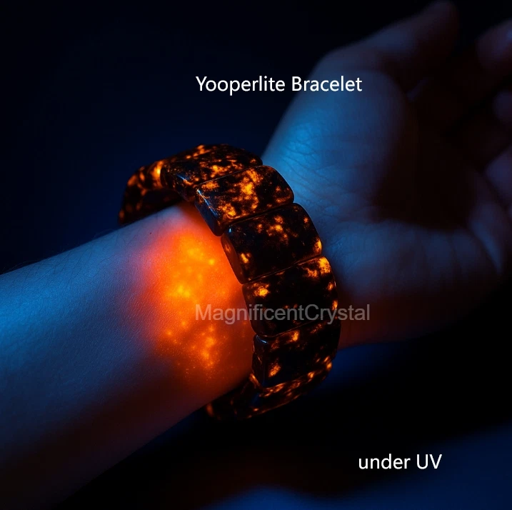 Brazalete Pulsera Yooperlite Llama Piedra Cristal Joyería Reacción UV Regalos de Curación Foto 1 de 4