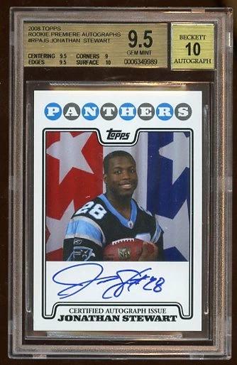 BGS 9.5 *10* JONATHAN STEWART 2008 TOPPS RC PREMIERE AUTO SP  RARE PANTHERS RB - Image 1 of 1