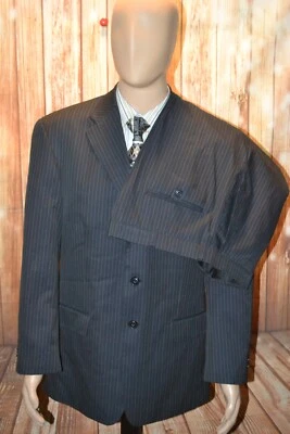 Haggar Men Black Pinstripe Daul Vented 3 Front Button Suit Sz 42R Wst 36x28 - Image 1 of 4