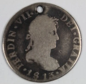 1813 FJ (SANTIAGO-CHILE) 2 REALES (SILVER) ----VERY SCARCE----- RARE TYPE- - Picture 1 of 2