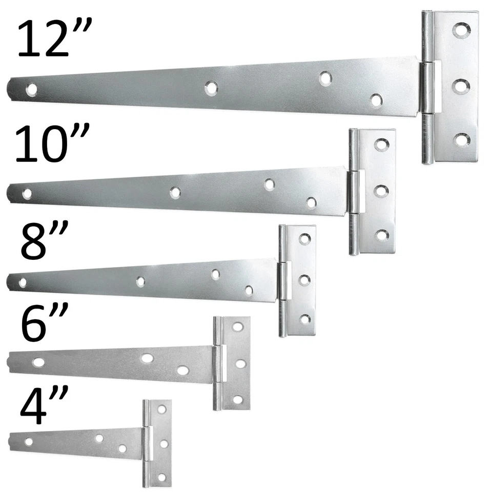 GALVANISED TEE HINGE PAIR Small-Large Outdoor Door Gate Shed Zinc Metal T Hinges - Image 1 of 1