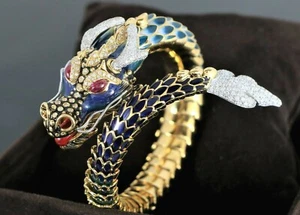 Roberto Coin 18K Yellow Gold Dragon Ruby Diamond Enamel Cuff Wrap Bracelet - Picture 1 of 12