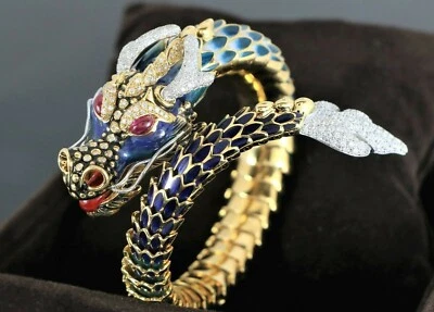 Roberto Coin 18K Yellow Gold Dragon Ruby Diamond Enamel Cuff Wrap Bracelet - Image 1 of 4