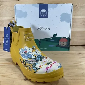 NIB Joules Waterproof Ankle Rain Boots Wellibob Women’s Size 11 Yellow Floral - Picture 1 of 10