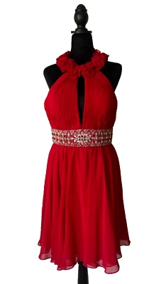 TONY BOWLS亮片水钻装饰红色鸡尾酒礼服 S 码全新带标签 — 第 1/4 张图片