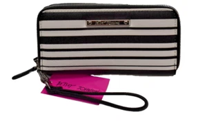 Betsey Johnson Double Zip Around Wristlet Wallet Clutch Stripe New! NWT - Picture 1 of 11