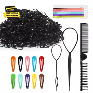 1000Pcs Black Hair Elastics, Ponytail Brush, Bobby Pins, 10 Colors Hair Clips, H - Picture 1 of 7