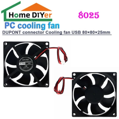 8025 PC cooling fan 5-12V 2 pin DUPONT connector Cooling fan USB 80×80×25mm - Image 1 of 4