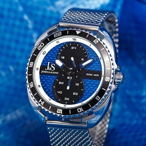 Men's Joshua & Sons JX136SSBU Multifunction Dual Sub Dial Stainless Steel Watch - Picture 1 of 9