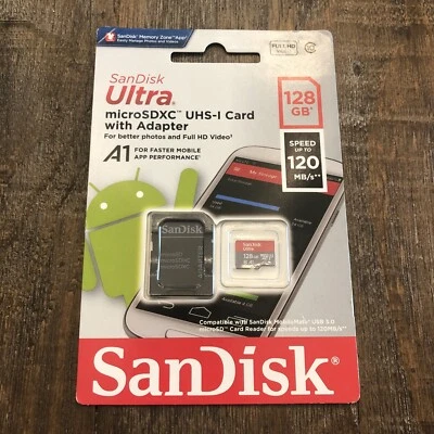 Tarjeta de memoria SanDisk 128 GB Ultra microSDXC UHS-I con adaptador 120 MB Foto 1 de 3