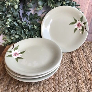 Weil Ware California Pottery Celadon Pink Blossom 1950 Appetizer Plates Set Of 4 - Picture 1 of 10