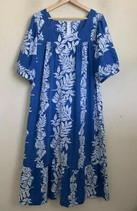Royal Creations Hawaiian Dress Mumu Blue White Short Sleeve Zip Pocket Size XL - Picture 1 of 7