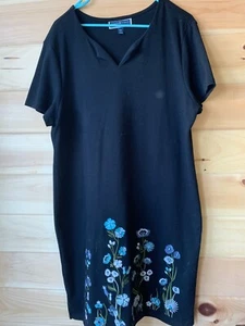 woman’s dress Karen Scott Petite XL Black Floral Embroidered Teal And White - Picture 1 of 5