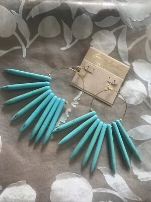 Pendientes de aro de oro Kenneth Jay Lane piedra azul (¿resina?) Borlas nuevas con etiquetas 4” de largo Foto 1 de 4