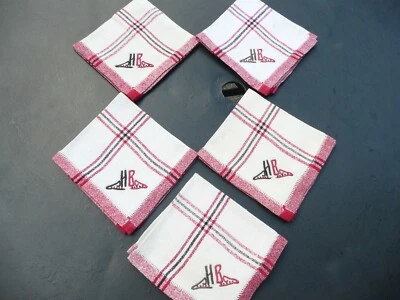 5 serviettes à cocktail ou à thé en métis rayé initiales HR - Photo 1/4