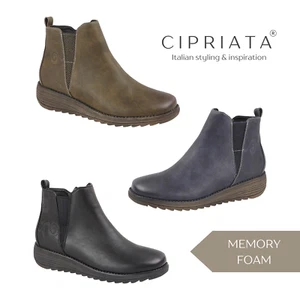 Ladies Cipriata Ankle Boots Fly Gusset Memory Foam Chelsea Inside Zip Shoe UK3-8 - Picture 1 of 11