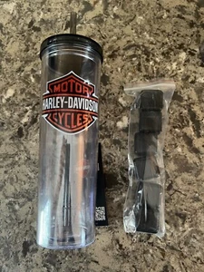 Vaso transparente para motocicleta Harley-Davidson con tapa, paja, cubos 9 pulgadas de alto logotipo HD - Imagen 1 de 2