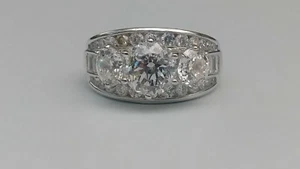 Diamonique CZ Round 3-Stone Ring, Platinum Plated - Picture 1 of 8
