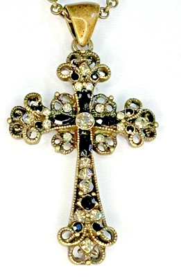 LIA SOPHIA ORNAMENTADO CALADO LATÓN DESPLAZADO CRISTAL CRUZ COLGANTE CADENA DE ESLABONES REDONDOS Foto 1 de 4