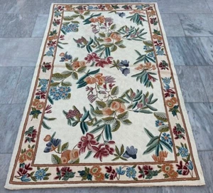 Vintage French Style Handmade Aubusson Needle point  Rug 3x5 ft Free Ship - Picture 1 of 9