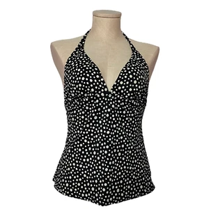 Island Escape Women Tankini Halter White Polka Dot Black 8 - Picture 1 of 6
