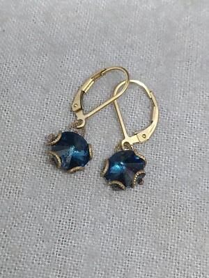 Pendientes colgantes perforados con ganchos GF azul cristal Rivoli de colección 1" Foto 1 de 4