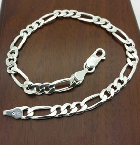 Sterlingsilber 8 Zoll lang 6 mm breit 11 g Figarokettenarmband. - Bild 1 von 3