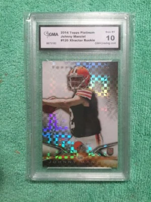 2014 TOPPS  PLATINUM FOOTBALL. JOHNNY MANZIEL RC  XREFRACTOR  GMA 10 GEM MINT - Image 1 of 3