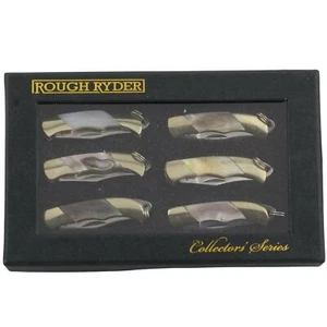 Rough Rider Mini Miniature Folder Knife RR1710 Abalone Mother of Pearl Set of 6 - Picture 1 of 3